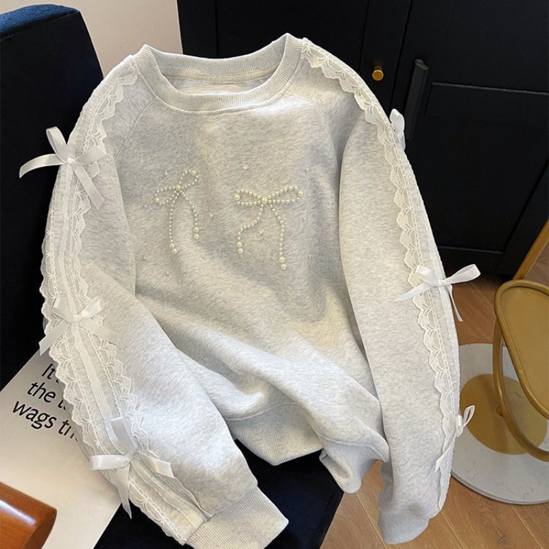 Round Neck Pearl Women's Sweat - Winter Clothing Essentials For Women recension och pris